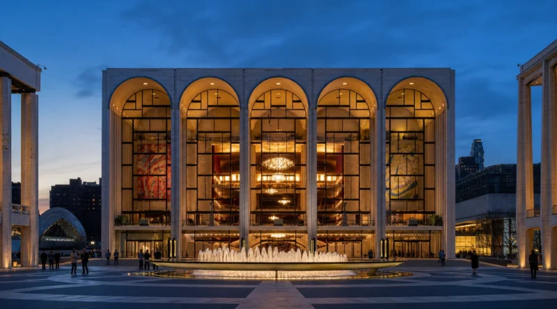Původní redakční ilustrace Metropolitní opery na Lincoln Center v New Yorku