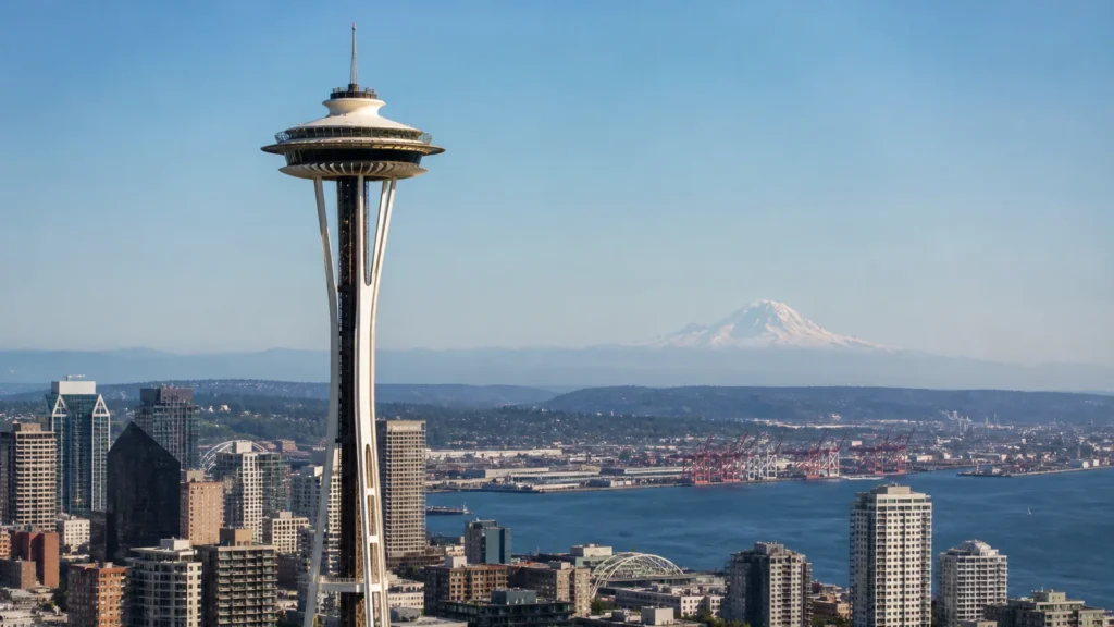 Původní redakční ilustrace věže Space Needle v Seattlu