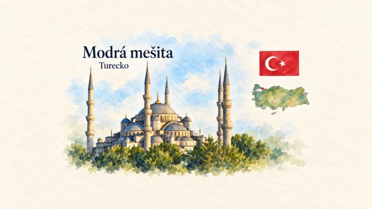 AI grafika podle fotografie: Modrá mešita v Istanbulu, Istanbul, vlajka a orientační mapa země Turecko