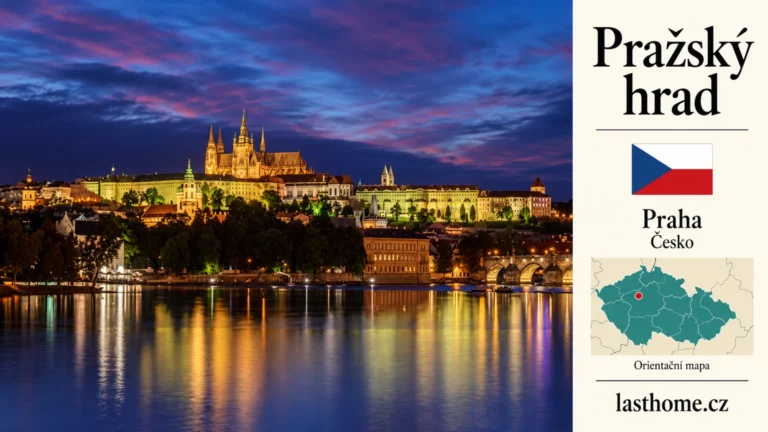 AI grafika podle fotografie: Pražský hrad, Praha, vlajka a orientační mapa země Česko