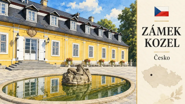 Zámek Kozel: klasicistní lovecké sídlo, empírové pokoje a park