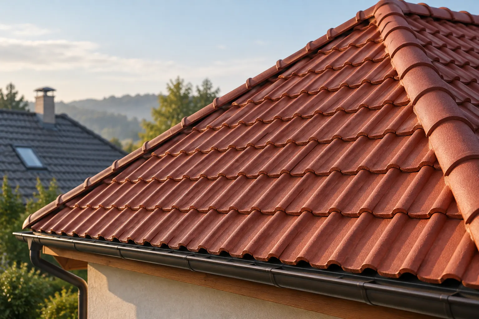Detail červené taškové střechy rodinného domu