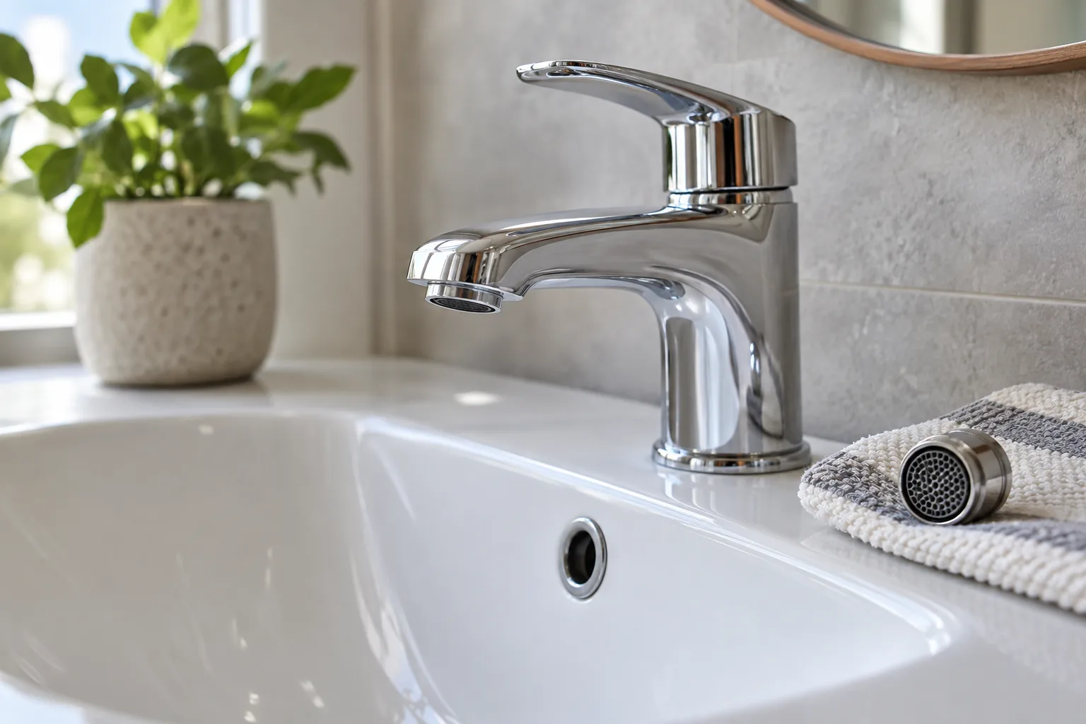 AI ilustrace baterie a vyjmutého perlátoru; nejde o konkrétní model hansgrohe