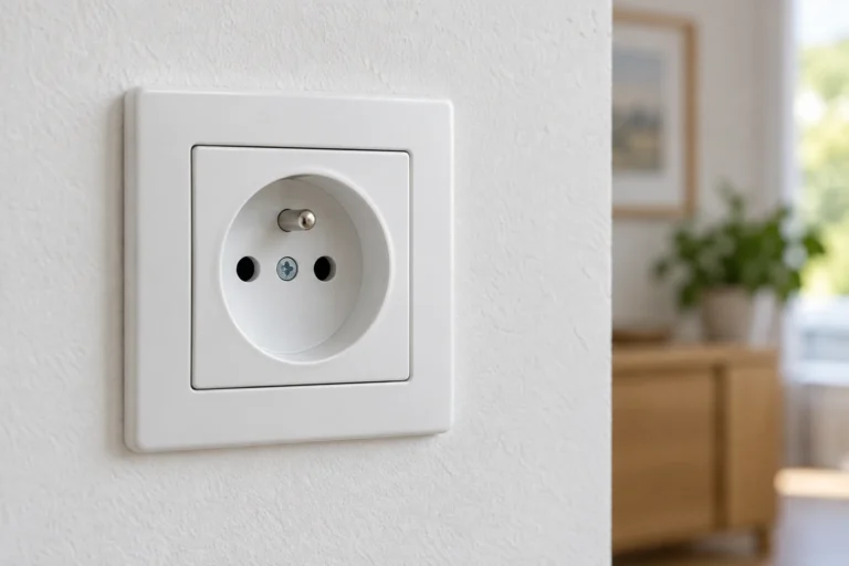 AI ilustrace: Neporušená bílá elektrická zásuvka s ochranným kolíkem